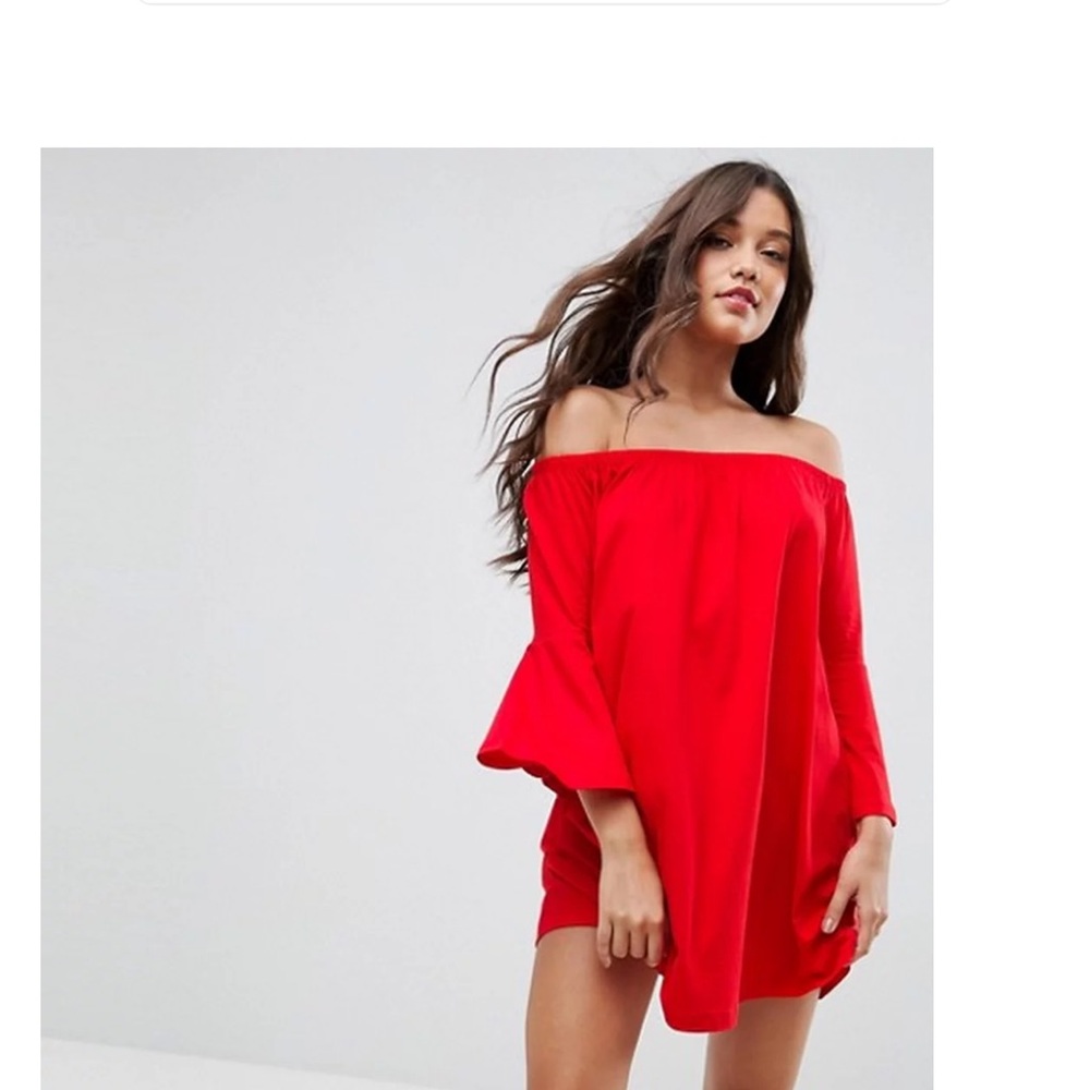 NWT ASOS Off-Shoulder Mini Dress With Trumpet Sleeve Size 2
